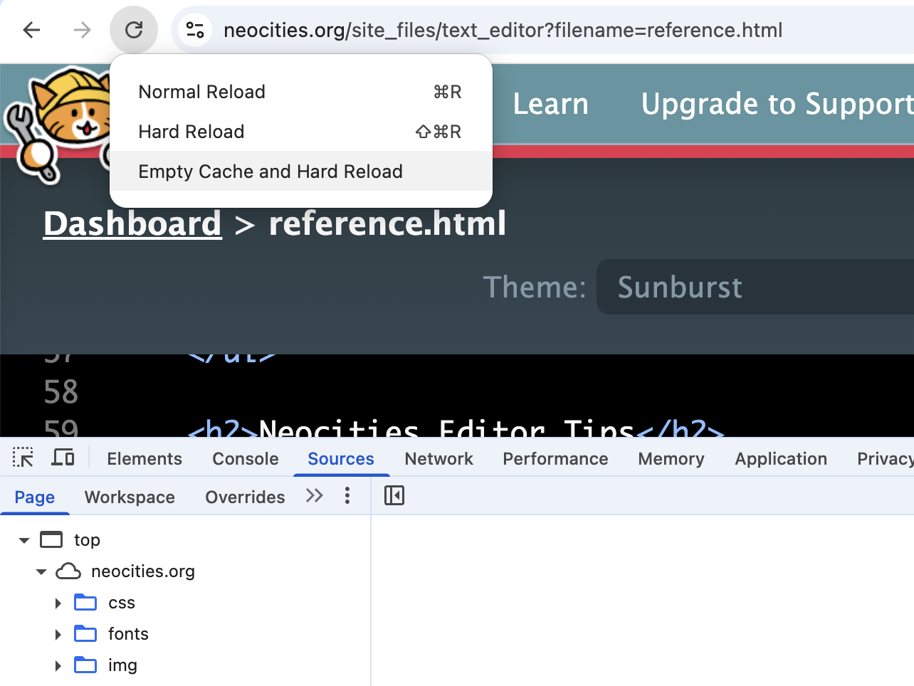 A screenshot of the 'Empty Cache and Hard Reload' button described above.